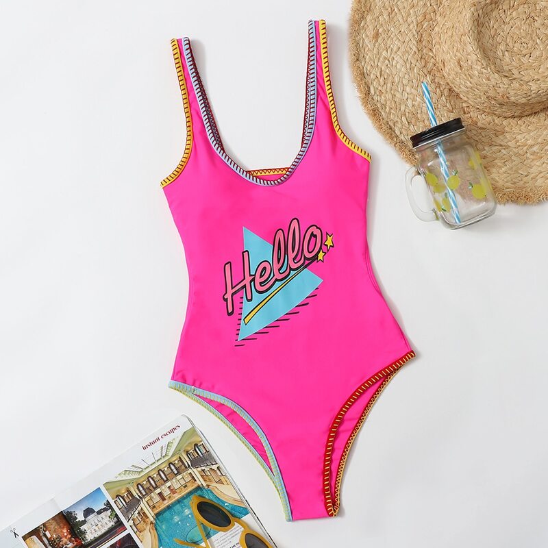 

Letter Graphic One Piece Swimsuit, Hot pink bright
