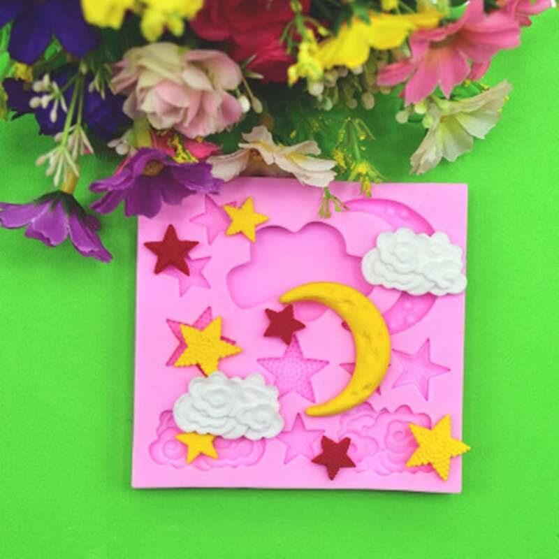 

1pc Moon & Star Silicone Cake Mold, Hot pink