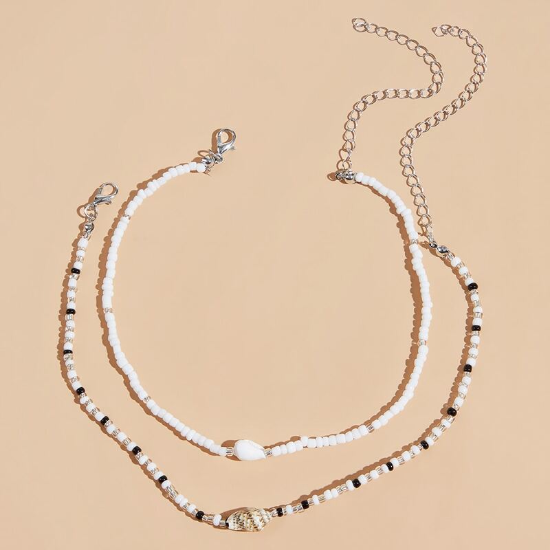 

2pcs Shell Beaded Choker, Multicolor