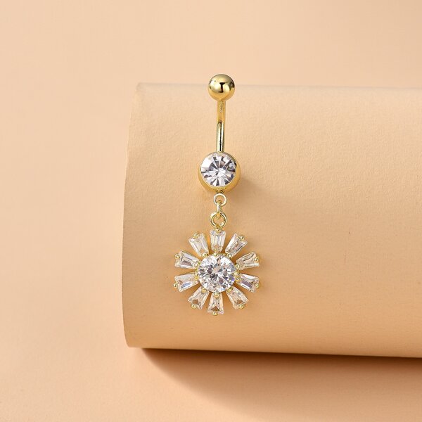 

Rhinestone Engraved Belly Ring, Gold