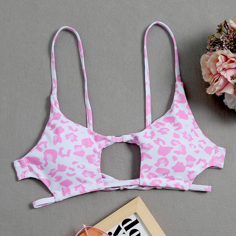 

Leopard Cut-out Bikini Top, Pink