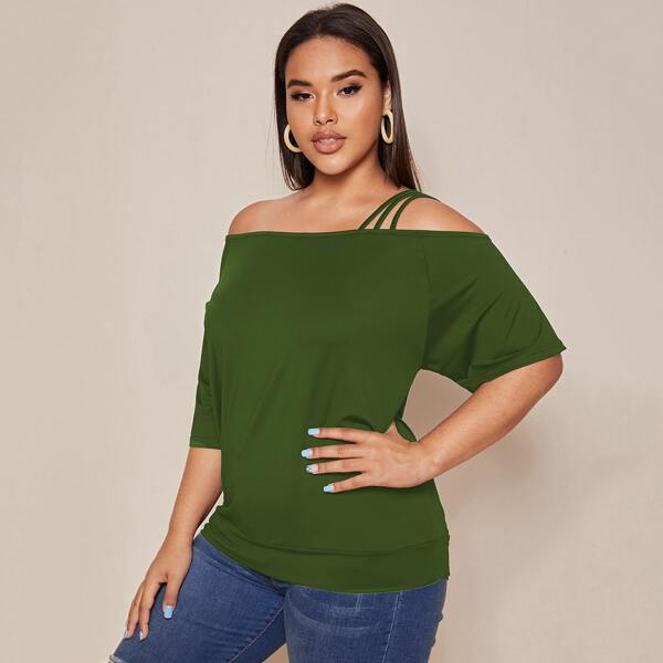 

Plus Asymmetrical Neck Tee, Army green