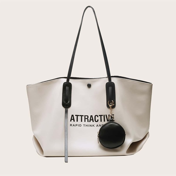 

Letter Graphic Large Capacity Tote Bag, Khaki