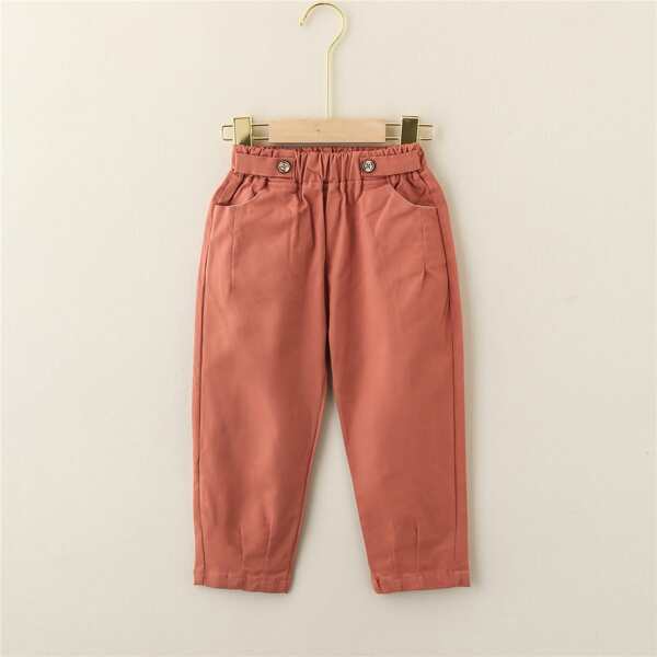 

Toddler Girls Solid Button Detail Pants, Burnt orange