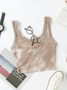 GENKIRA 大圓領紮染羅紋針織背心上衣 - 卡其色 - 查看 2