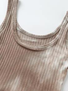 GENKIRA 大圓領紮染羅紋針織背心上衣 - 卡其色 - 查看 3
