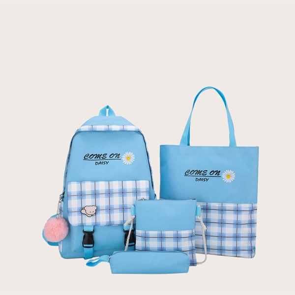 

4pcs Kids Plaid Bag Set, Blue