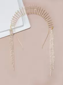 1pc Gorgeous Rhinestone Long Tassel Hair Comb For Women, Cosplay, Wedding, Gift - Gold - View 3