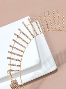 1pc Gorgeous Rhinestone Long Tassel Hair Comb For Women, Cosplay, Wedding, Gift - Gold - View 4