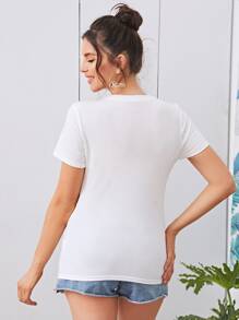SHEIN Maternidad top con estampado de letra - Blanco - Ver 2