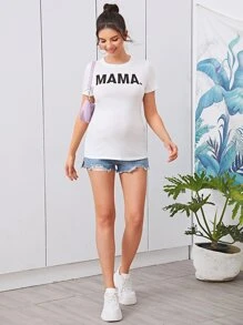 SHEIN Maternidad top con estampado de letra - Blanco - Ver 5
