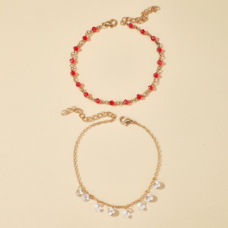 

2pcs Beaded Design Anklet, Multicolor