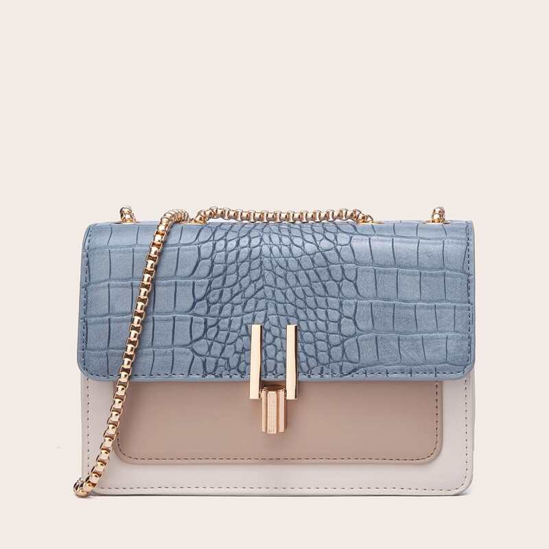 

Croc Embossed Color Block Crossbody Bag, Blue