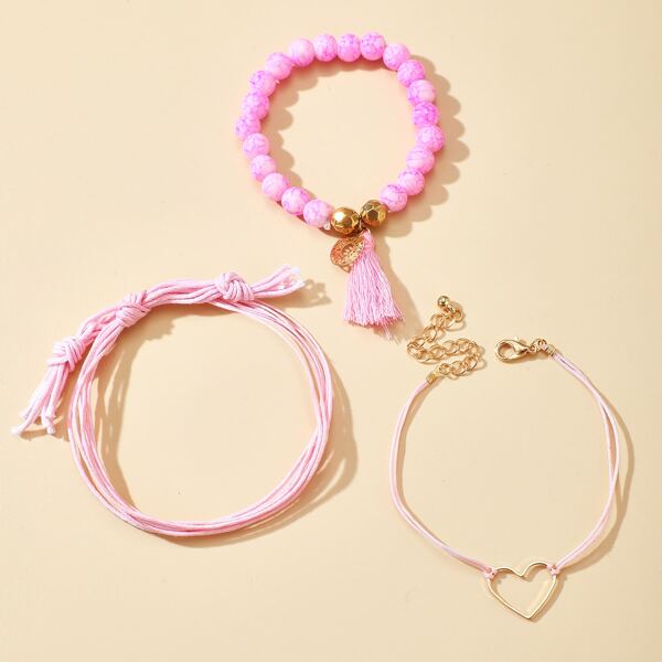 

3pcs Tassel Charm Bracelet, Pink