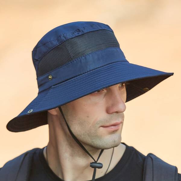 

Men Solid Bucket Hat, Navy blue