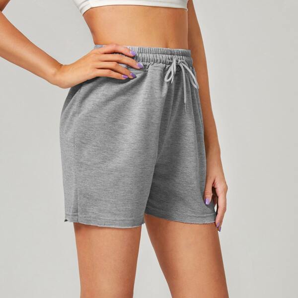 

Drawstring Waist Solid Track Shorts, Light grey