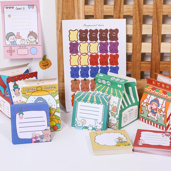 

1box Cartoon Graphic Random Sticky Note, Multicolor