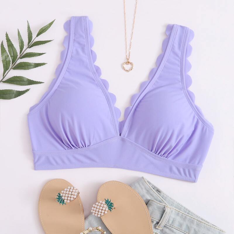 

Scallop Trim Bikini Top, Pastel lilac purple