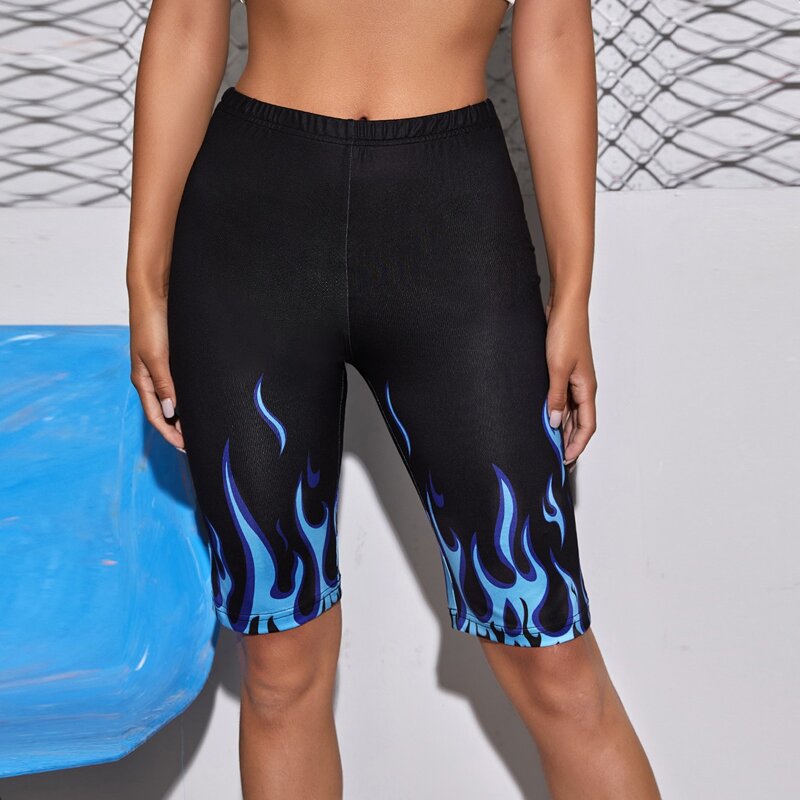 

Fire Print Biker Shorts, Black