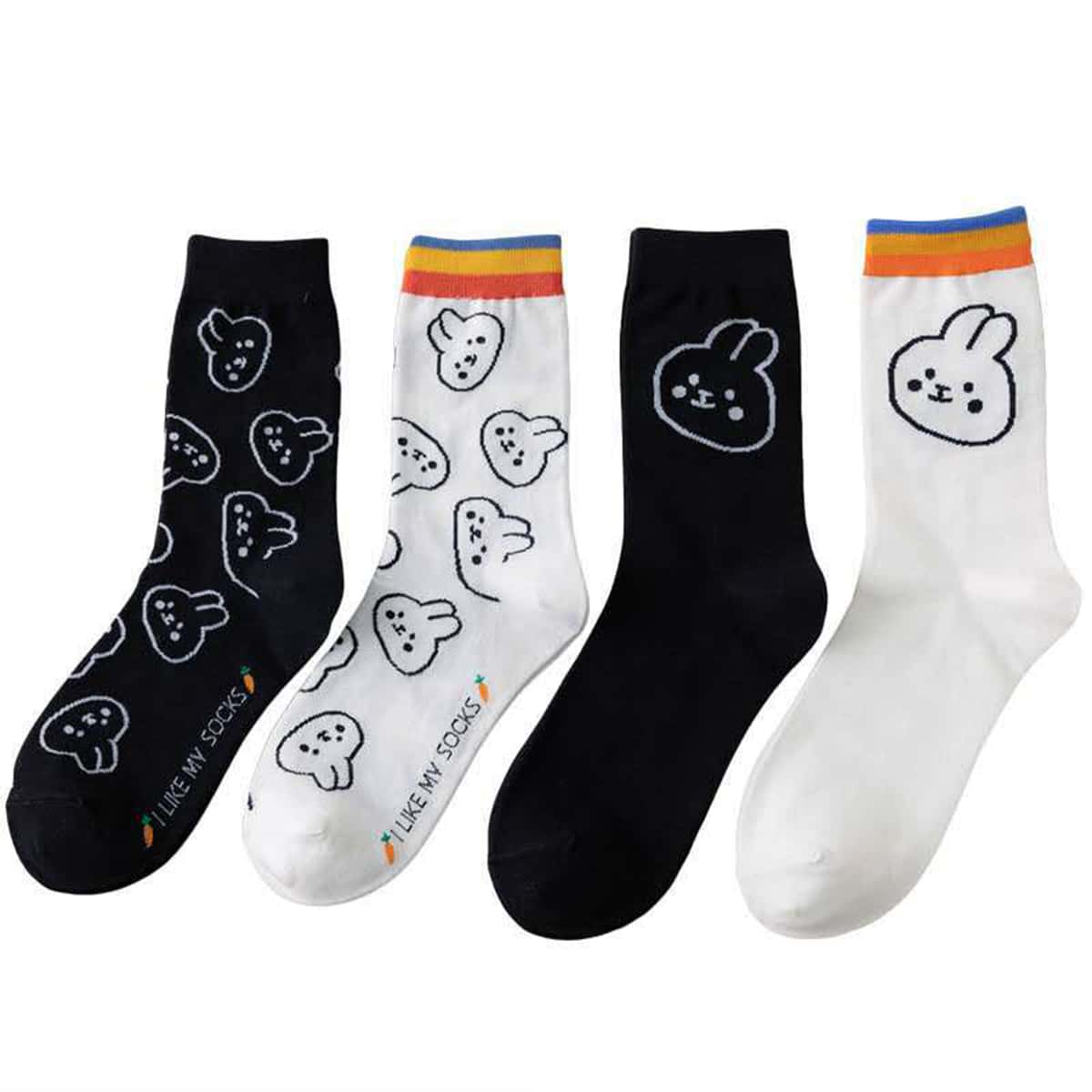 

4pairs Cartoon Socks, Black and white