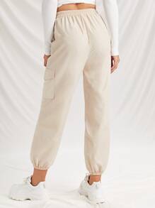 Pantalones cargo con cordón delantero con bolsillo con solapa - Beis - Ver 2