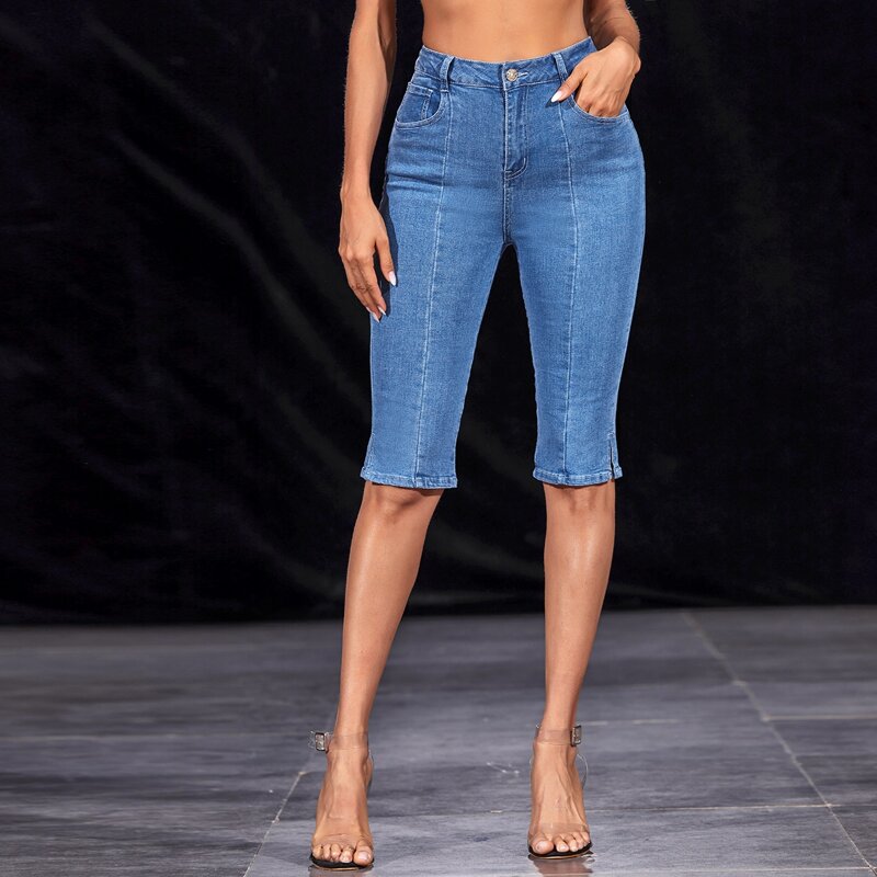 

Split Hem Slant Pocket Denim Shorts, Medium wash