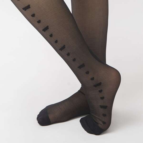 

Toddler Girls Heart Pattern Mesh Tights, Black