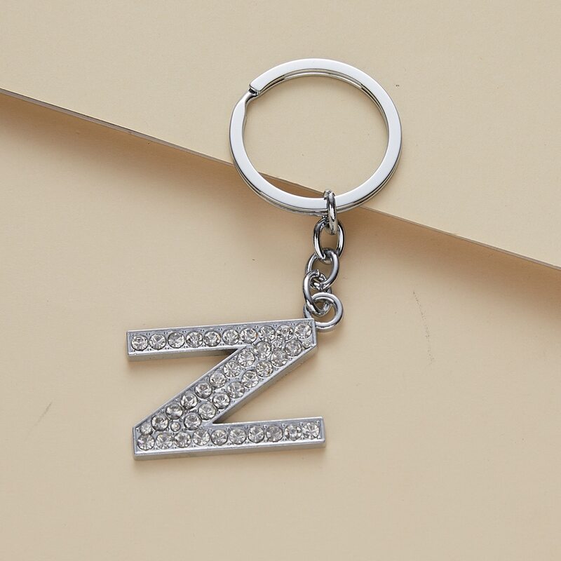 

Rhinestone Decor Letter Charm Keychain, Silver