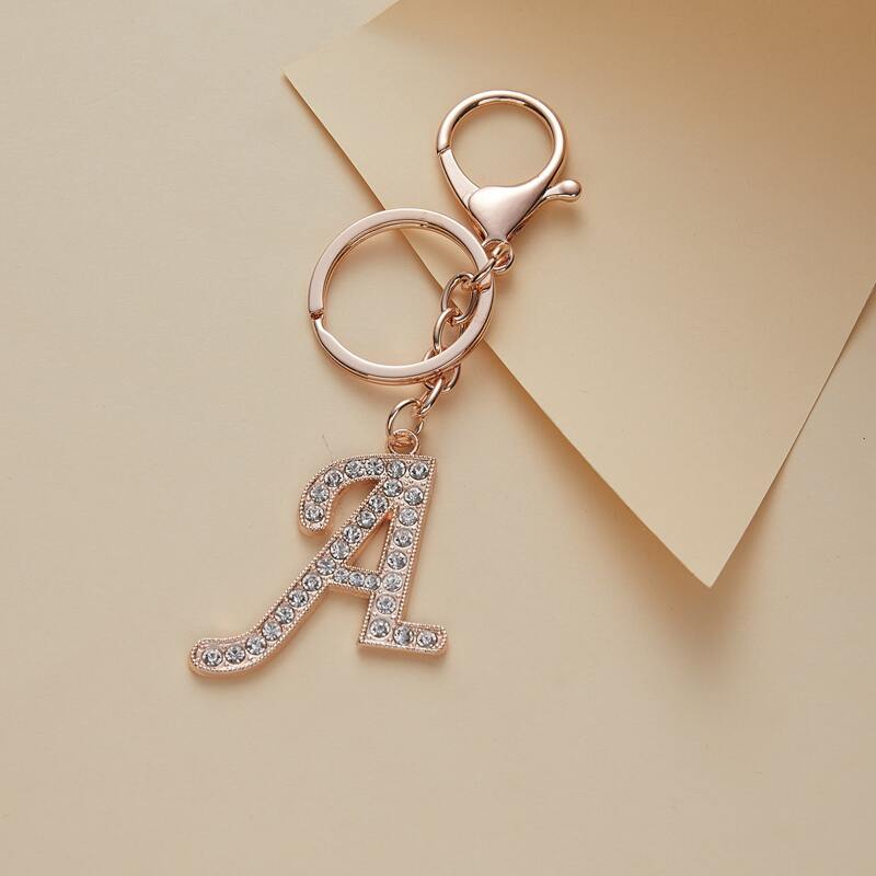 

Rhinestone Decor Letter Charm Keychain, Champagne