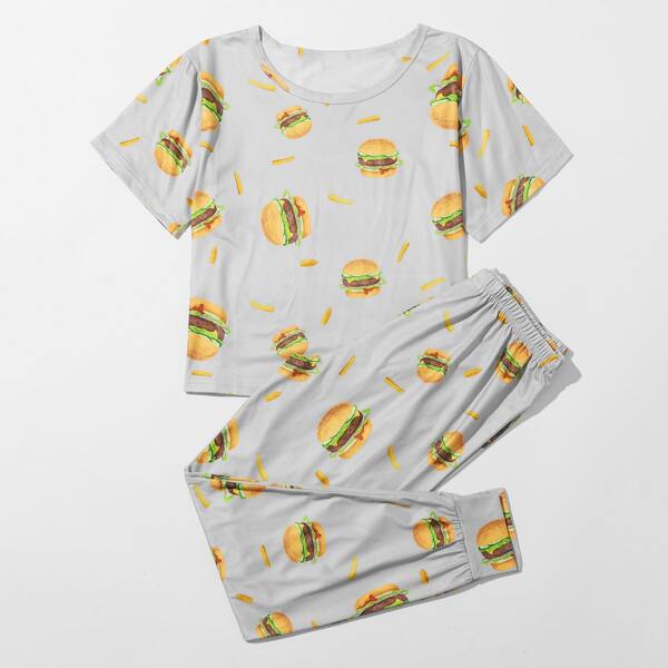 

Boys Allover Food Print PJ Set, Light grey