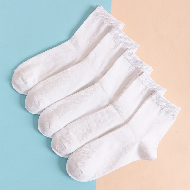 

5pairs Guys Solid Socks, White