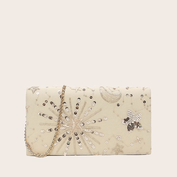 

Sequin Decor Flap Clutch Bag, Apricot