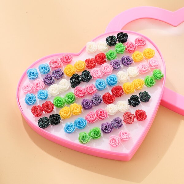 

36pairs Flower Design Stud Earrings, Multicolor