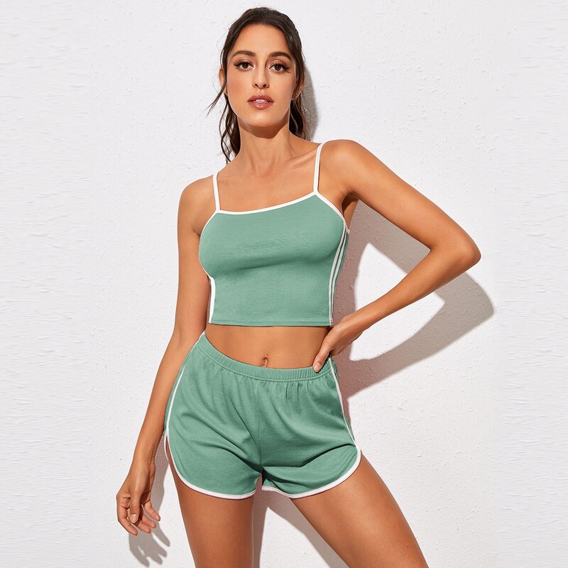 

Side Stripe Cami Top With Track Shorts, Green