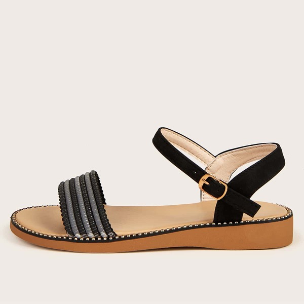 

Colorblock Ankle Strap Sandals, Black