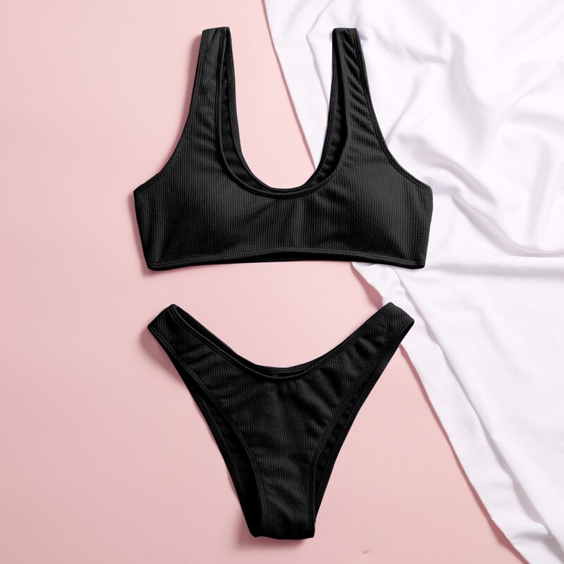 

Rib High Cut Bikini Swimsuit, Black