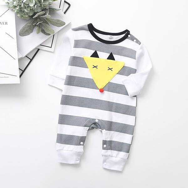 

Toddler Boys Cartoon Fox Patched Striped Jumpsuit, Multicolor