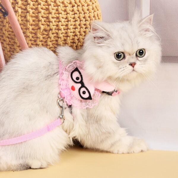 

1pc Cartoon Cat Harness With 1pc Leash, Pink