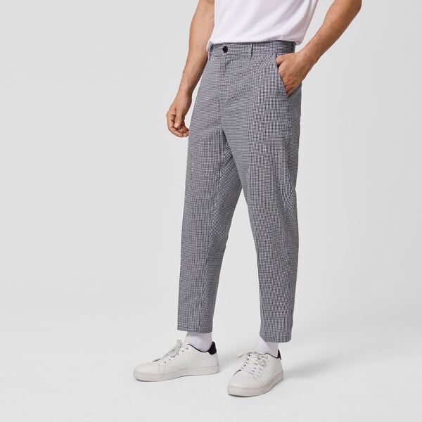 

Men Slant Pocket Gingham Pants, Black and white