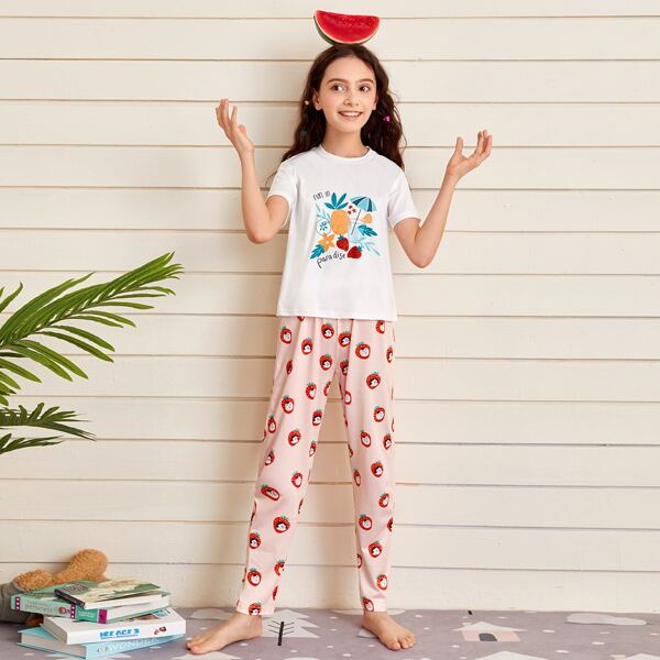 

Girls Fruit & Letter Graphic PJ Set, Multicolor