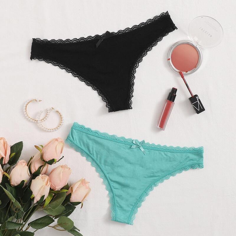 

2pack Lace Trim Thong Set, Multicolor