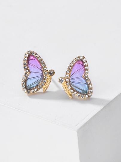Boucles d'oreilles à clous papillon avec strass