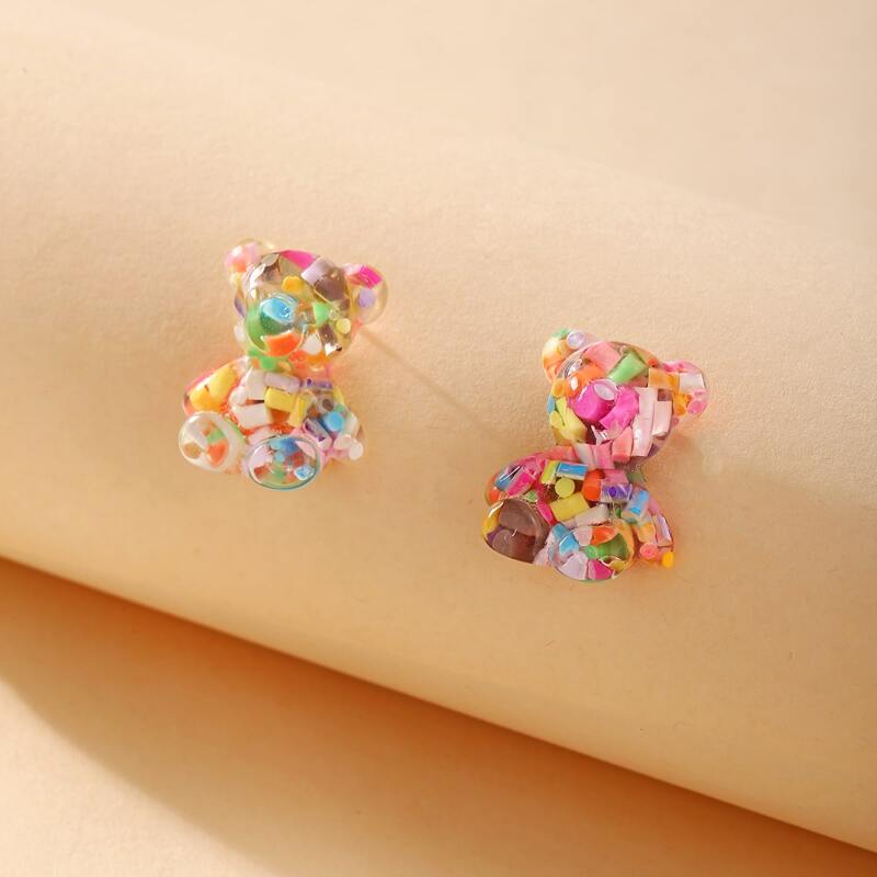 

Colorful Bear Stud Earrings, Multicolor
