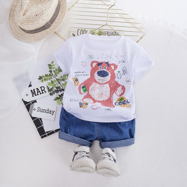 

Toddler Boys Bear And Letter Graphic Tee With Shorts, Multicolor