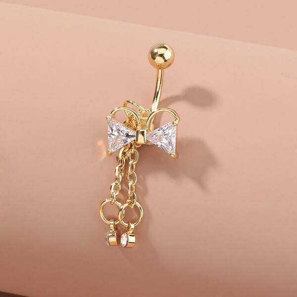 

Rhinestone Bow Belly Bar, Gold