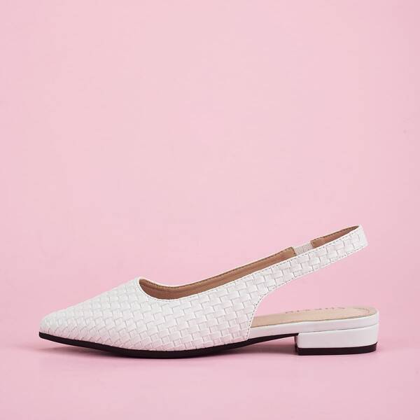 

Braided Point Toe Slingback Flats, White