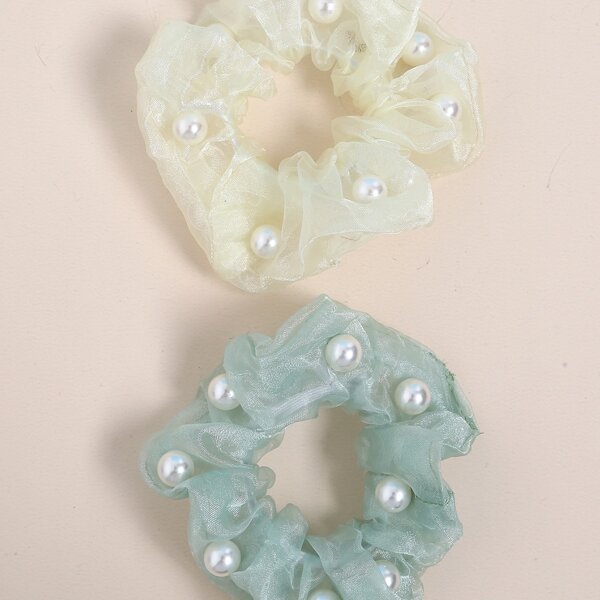

2pcs Faux Pearl Decor Scrunchie, Multicolor