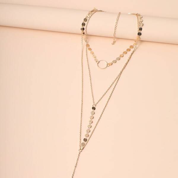

Disc Tassel Layered Necklace, Gold