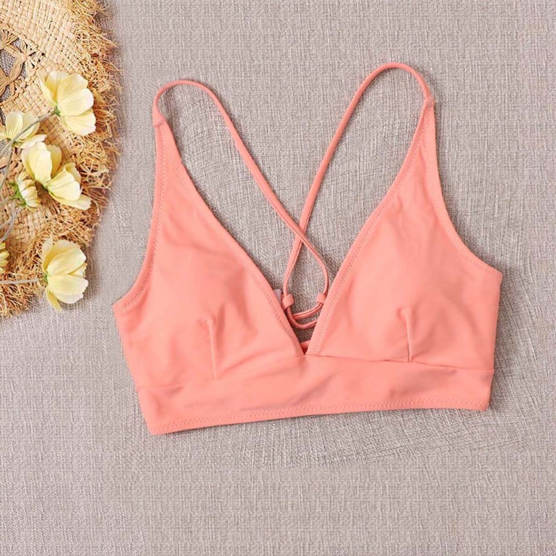 

Lace-up Back Bikini Top, Coral pink