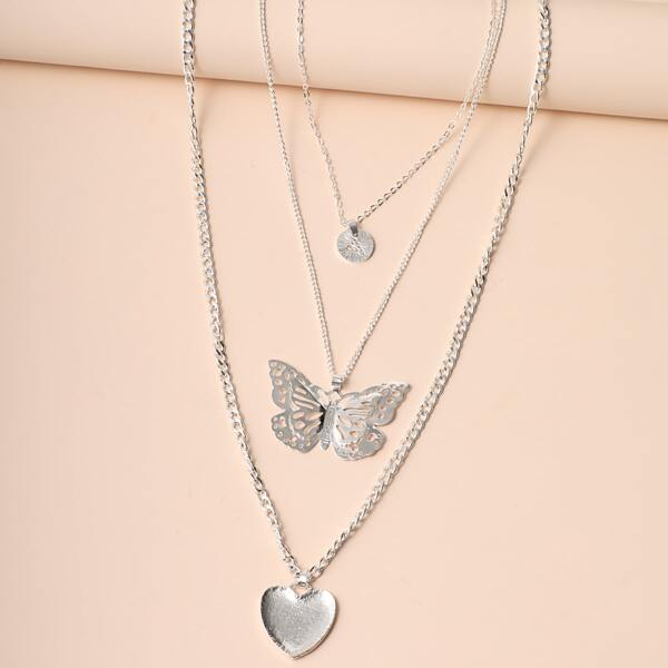 

Butterfly Heart Layered Necklace, Silver